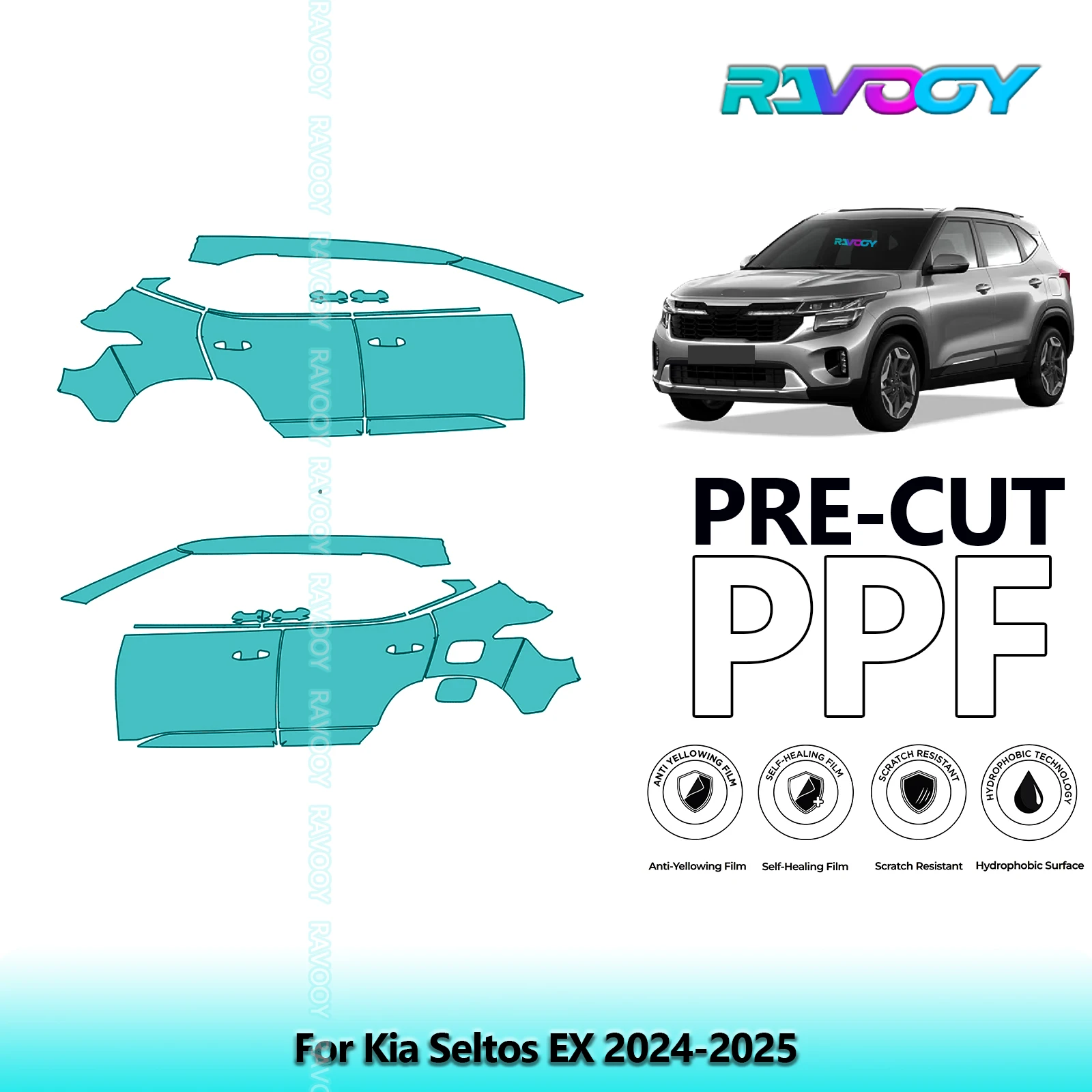 

For Kia Seltos EX 2024-2025 8.5mil Clear Matte Pre-Cut PPF Door & A/B Pillar Kit TPU Paint Protection Film Set