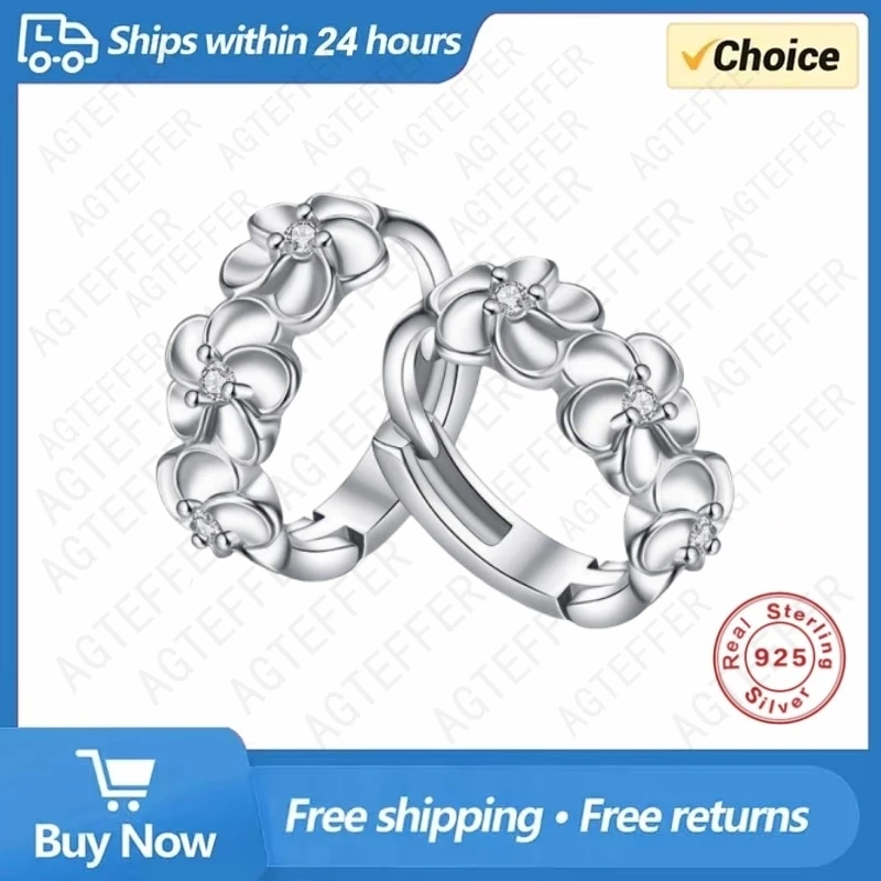 

925 Sterling Silver Needle Earrings for Women's Wedding Fashion High Quality Jewelry Crystal Zircon Flower Cute Stud