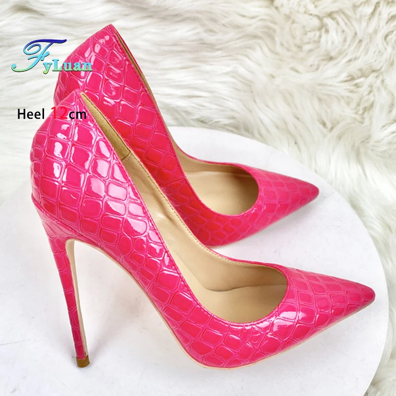 Women Fashion Pointy Party Shoes 8CM 10CM 12CM Stiletto Spring Autumn Stage Show Model Pumps Rose Red Stone Patterned High Heels