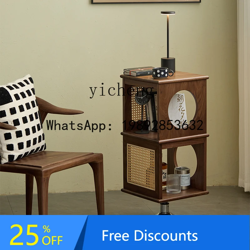 

black walnut medieval rattan weaving process rotating side cabinet bedroom bedside table corner few