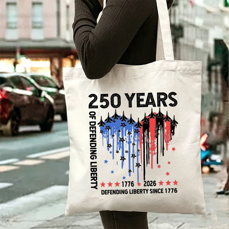 Patriotic USA 250th Anniversary 1776-2026 Heart Flag Tote Bag Faith Family Freedom Canvas Shoulder Bag for Women Men Gift