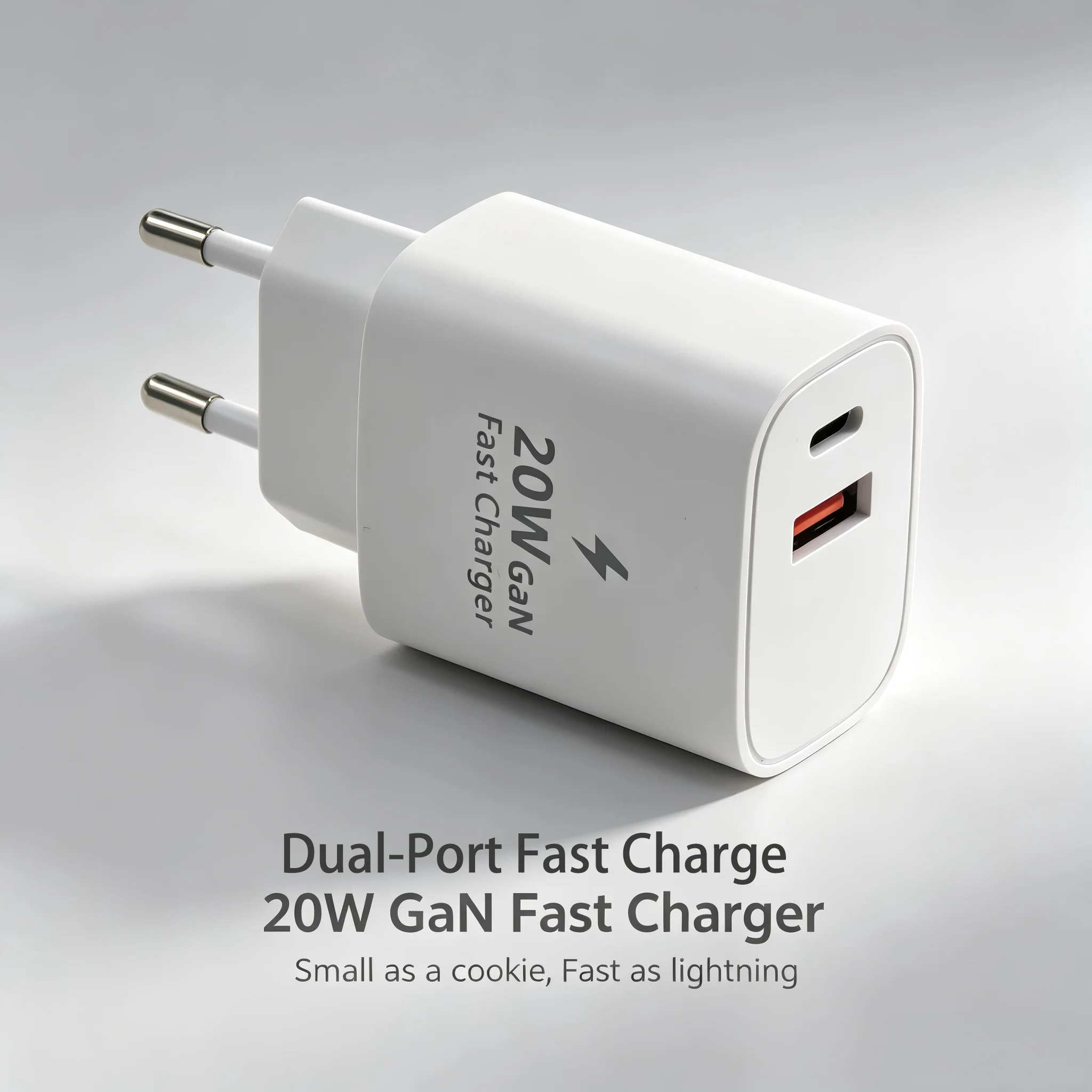 20W Dual-Port GaN Super Fast Charger, compatible with Android & Apple smartphones and tablets