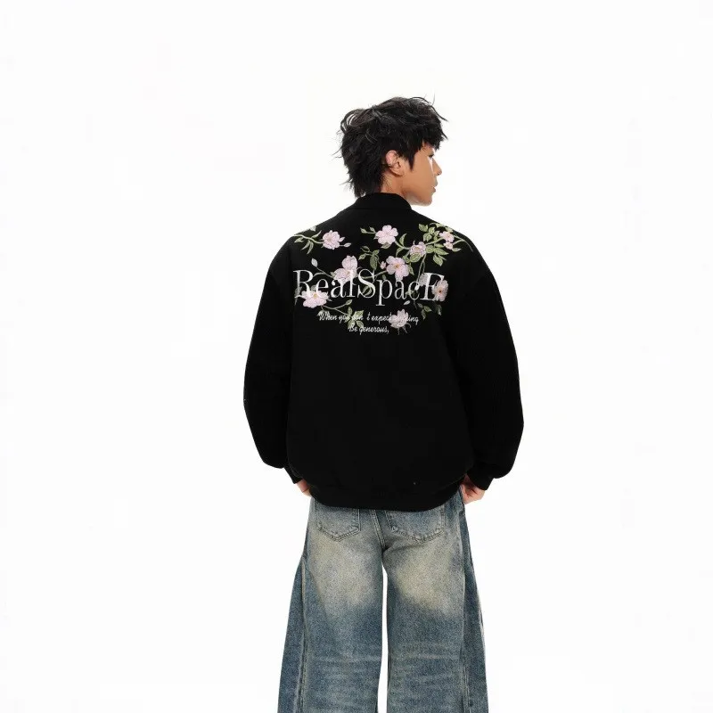 花柄刺繍メネのベースボールジャケット、日本のストリートウェアメンズコート、アジアスタイルのオーバーサイズ女性用ジャケット
