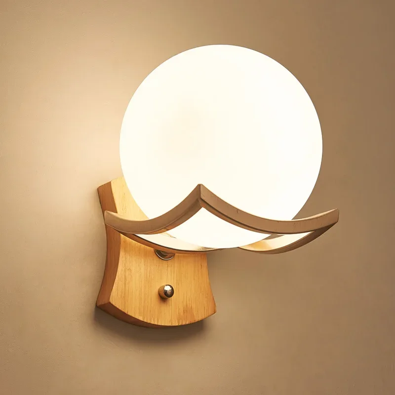 

Japanese bedside wall lamp simple modern creative solid wood LED bedroom living room aisle corridor wall lamp WF5101030