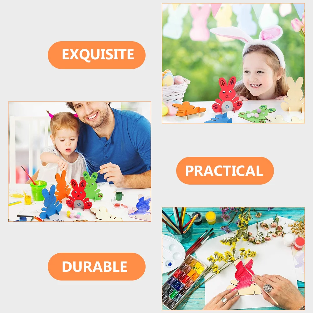 

10pcs Diy Crafts Unfinished Wood Easter Decorations Kids Painting Ornament Bunny Table Decor Wood Bunny Table Ornaments Easter