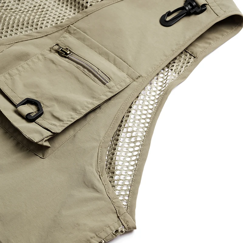 Neue, leichte Sommerweste aus atmungsaktivem Netzstoff, die schnell trocknet, für Herren, mit mehreren Taschen, als Angelweste oder Freizeitweste geeignet, mit ausgeschnittenen, übergroßen Schulterpartien. – Detail 13