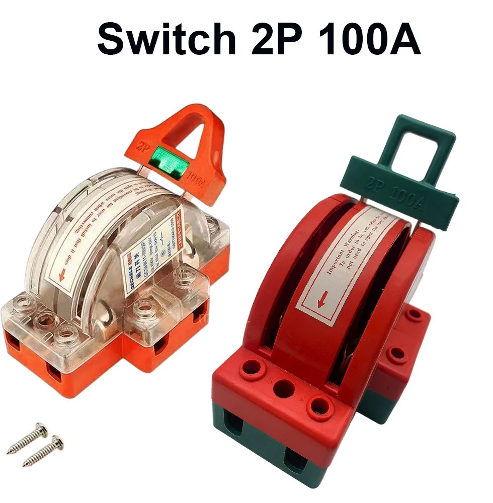 2P 100A Dual throw knife switch for household use, dual phase electricity, with indicator light, transparent cover, knife switch