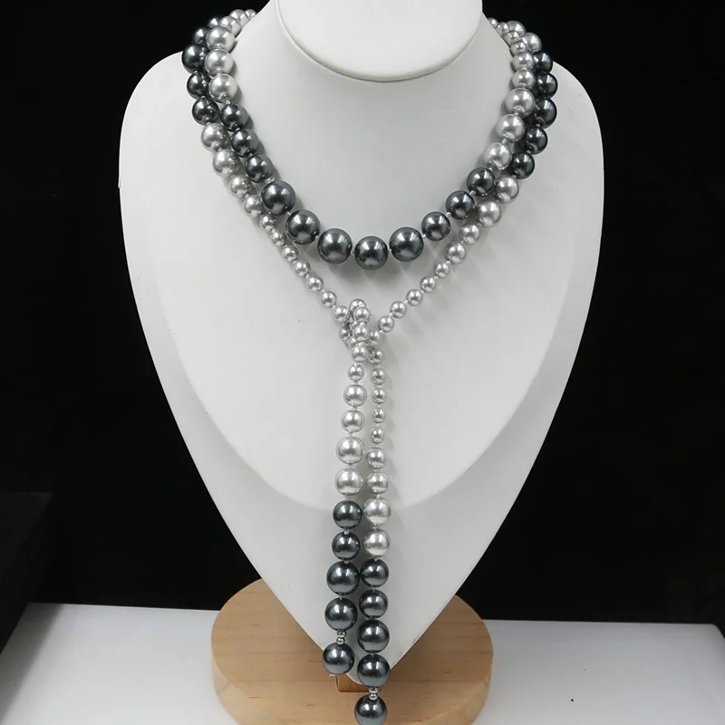 each knot black grey /8/10/12mm AAA shell pearl necklace long 44 inch