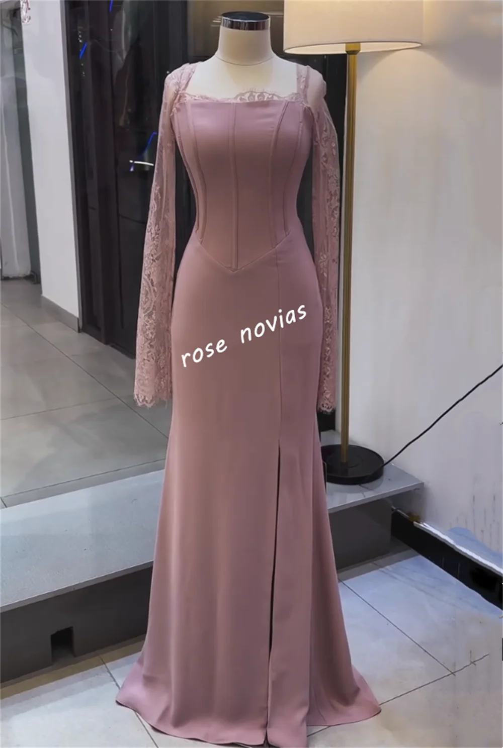 Personalizado jérsei renda pescoço quadrado trompete vestidos longos sob medida ocasião mulher elegante festa de casamento vestido de noite alta qualidade