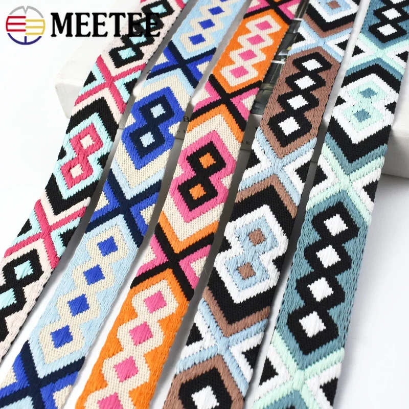 2/5M Meetee 38/50mm Ethnic Jacquard Webbing 2mm Thick Nylon Seat Belt Tape Bag Strap Shoes Decor Ribbon Garment DIY Accessories