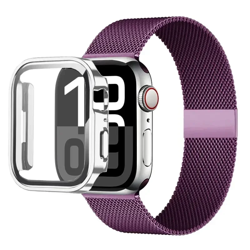 Milanese Loop Strap für Apple Watch Ultra 49 mm Band 44 mm 40 mm 41 45 mm Gold Silber Leopardenarmband + Hülle iWatch 9 8 7 6 5 4 3 SE