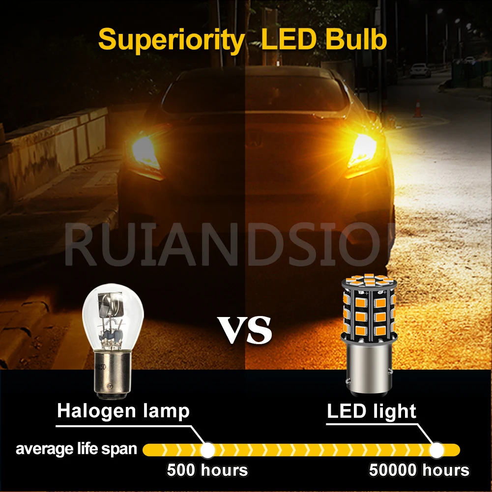 2x 0.35A Auto LED 1157 BAY15D P21/5 W BAZ15D 4 W Blanco/rojo/amarillo 12 V 12 V 24 V P21/4 W luz del coche 2835 33SMD sin polaridad función Dual