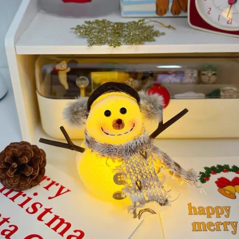 New Luminous Christmas Snowman Ornament Doll  Checkered Striped Scarf Design Kids Christmas Gift Holiday Present Gift Decoration