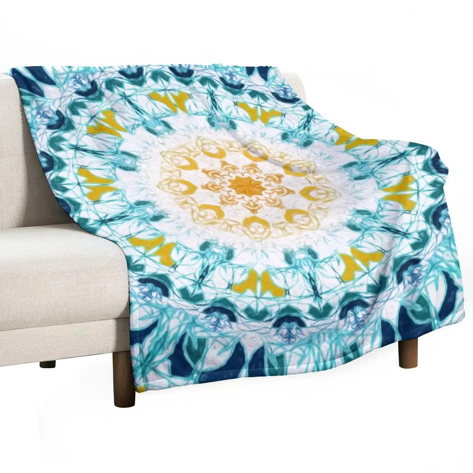 

Mustard & Teal Mandala Throw Blanket Thin Sleeping Bag for babies Soft Blankets