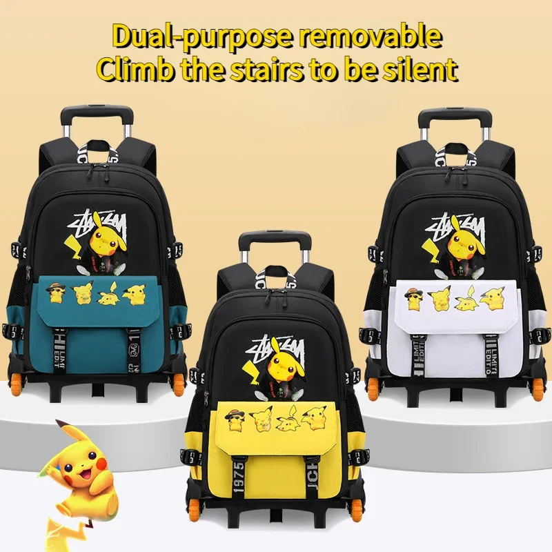 MINISO Pokemon Kids Trolley School Bag Large Capacity Waterproof Boys & Girls Climbing Stairs Two/six Wheel Trolley Backpack