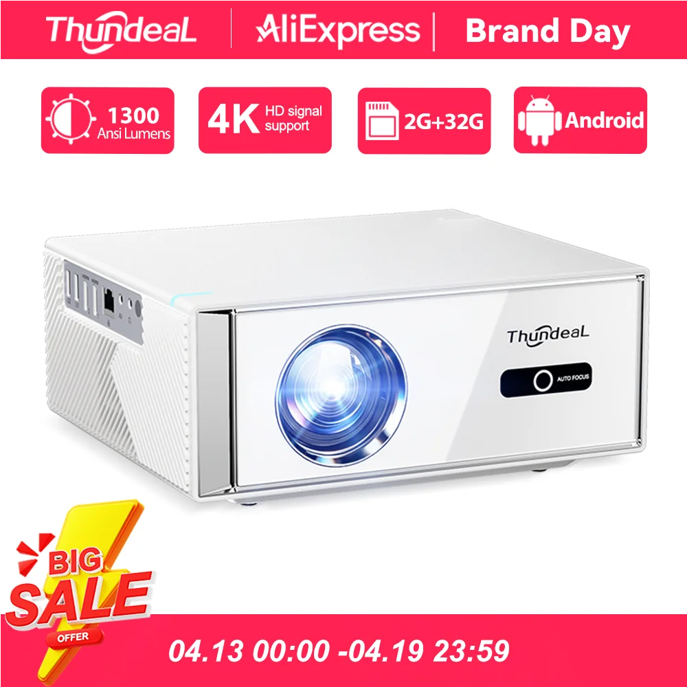 Проектор ThundeaL TD95W Android Full HD 1080P WiFi 2K 4K для домашнего кинотеатра, портативный, Smart TV, для видео, фильмов, совещаний, LED-проектор TD95