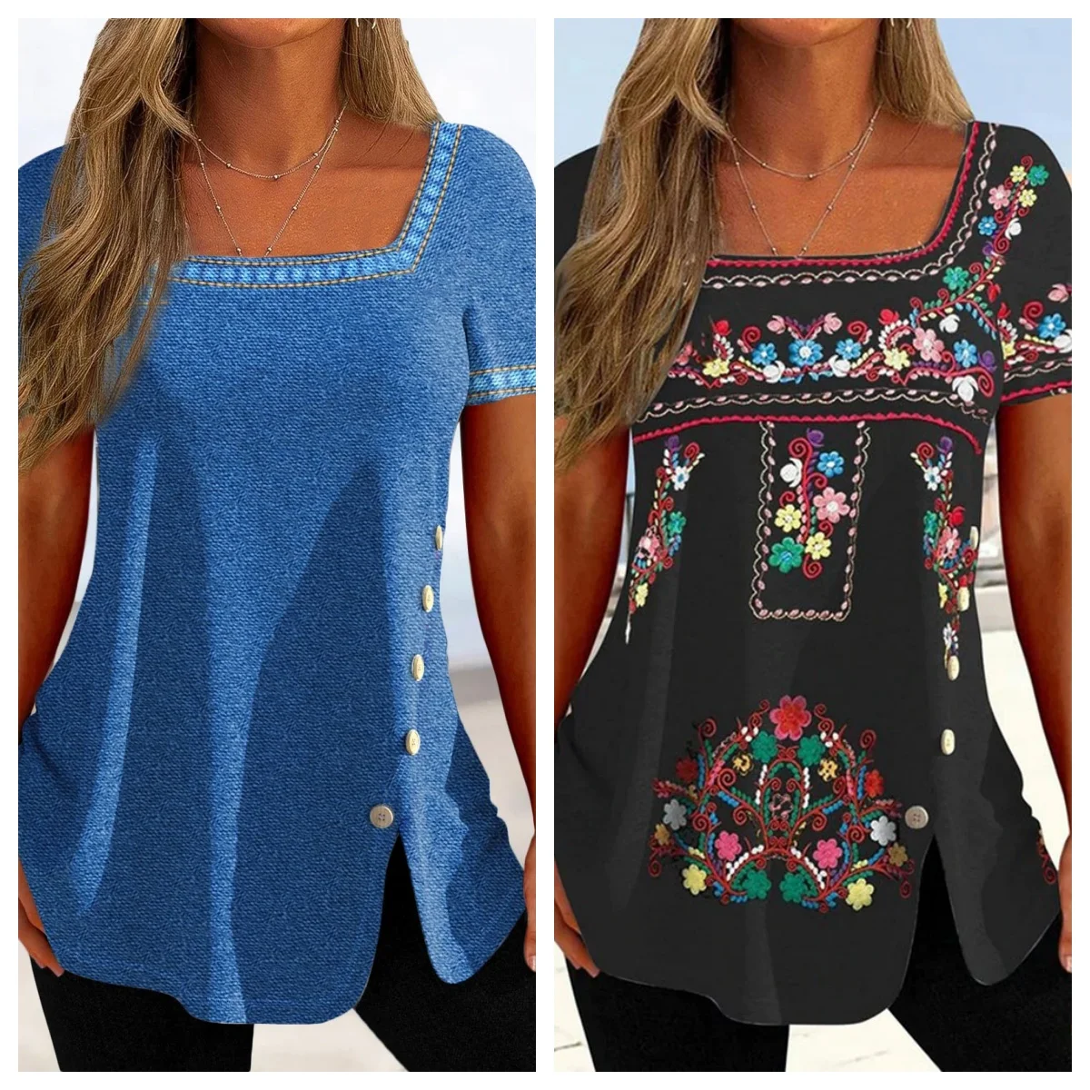 

Футболка женская с коротким рукавом, на пуговицах, с разрезом