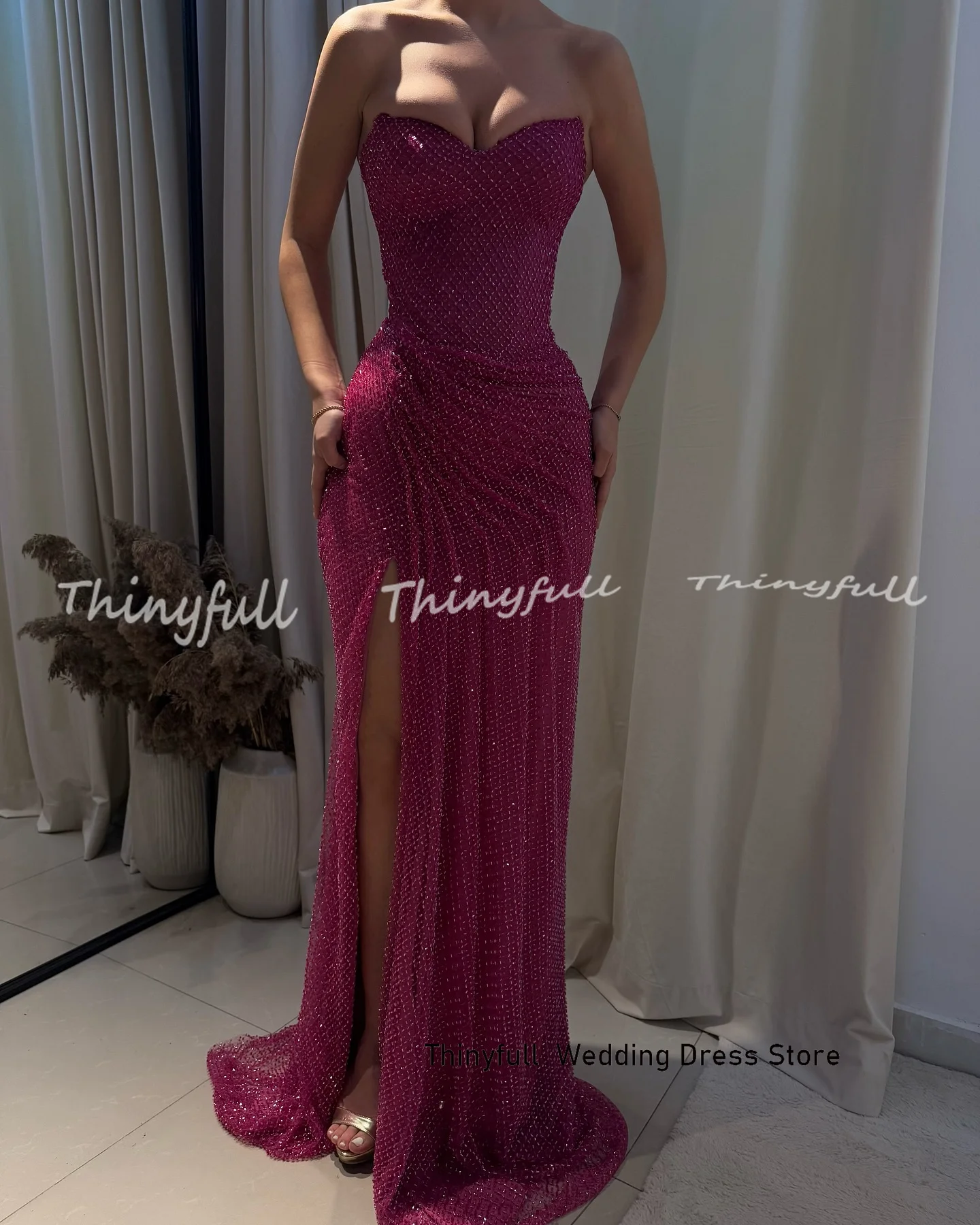 Thinyfull Mermaid Glitter Prom Dresses Sweetheart Sleeveless Evening Gown Split Long Formal Dress Robe De Soirée Customized ﻿ image 4