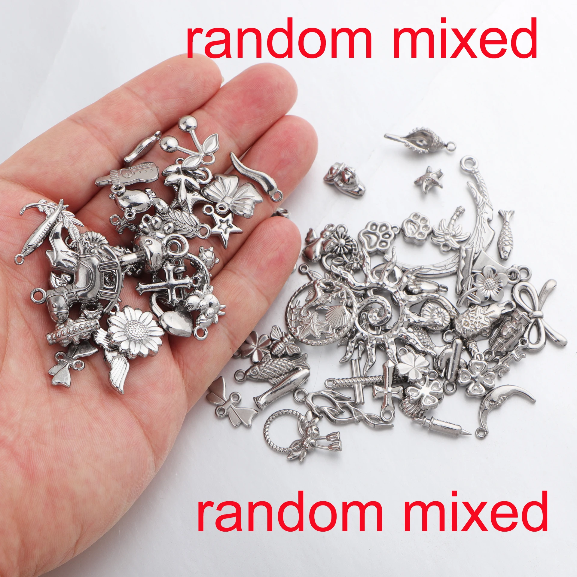 

10/30/50pcs Mixed Ocean Series Animal Flower Tree Love Heart Charms Stainless Steel Pendant for DIY Jewelry Making Accessories