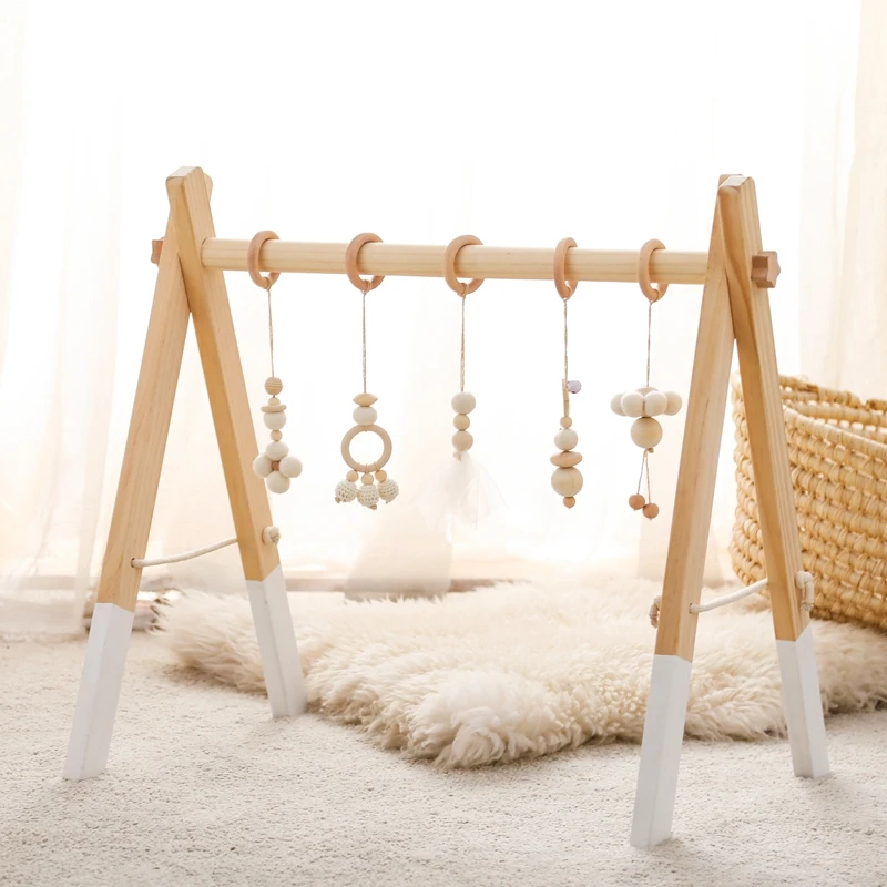 1Set Baby Holz Rassel Spielzeug Spielen Gym Mobile Hängen Sensorischen Spielzeug Faltbare Spielen Gym Rahmen Aktivität Gym Baby Halter halterung Geschenke