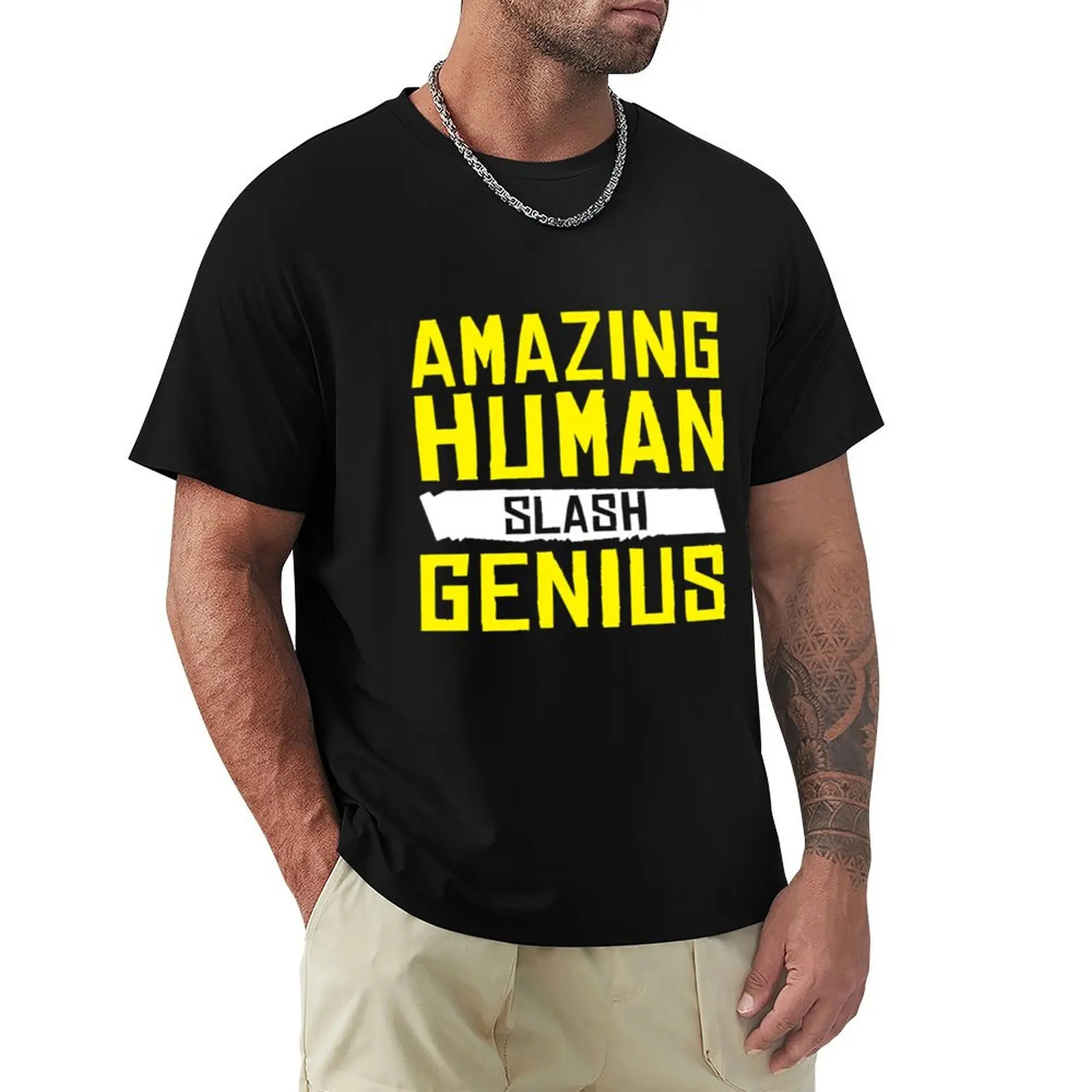 Amazing Human Slash Genius T-Shirt Classic Crew Neck Cotton T-Shirt