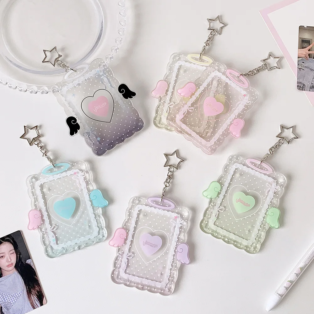 Kpop Transparent Acrylic 3in Card Holder Cute Girl Idol Photo Storage Card Bag Pendant Decorative Keychain Id Protection Cover image 6