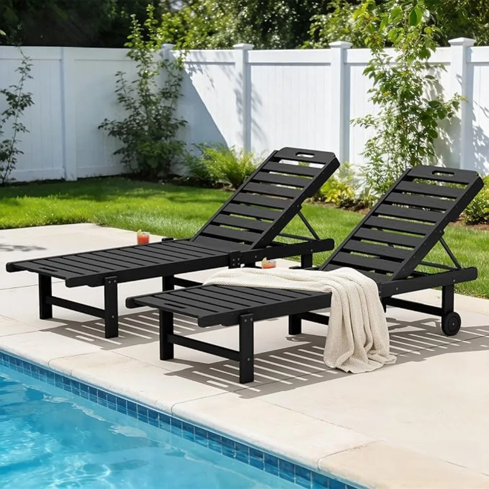 2-Piece Outdoor Chaise Lounge Set – HDPE Adjustable Pool Chairs 1