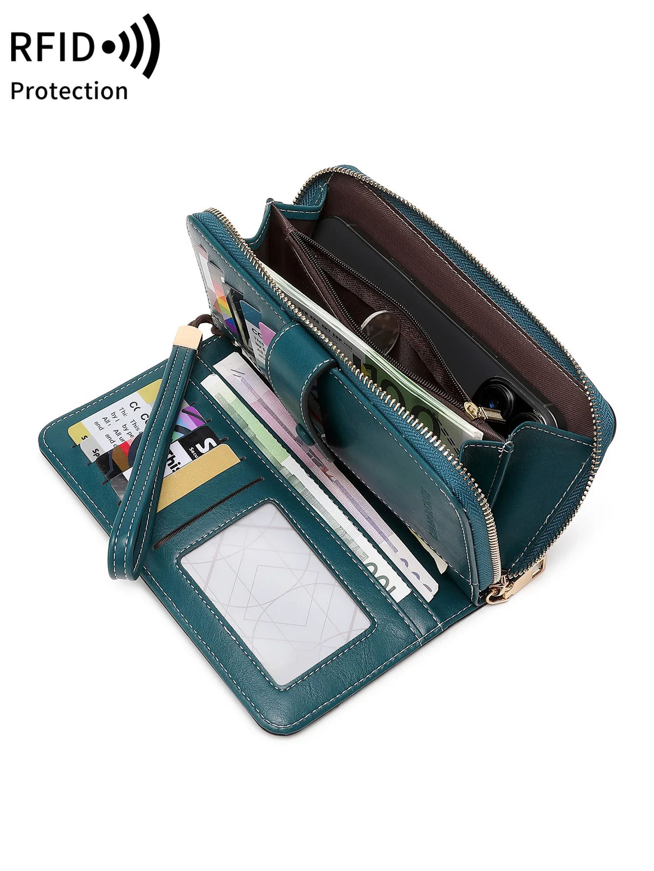 

Винтажный элегантный женский длинный кошелек RFID двойной многофункциональный кошелек на молнии кошелек для монет многофункциональный держатель для кредитных карт