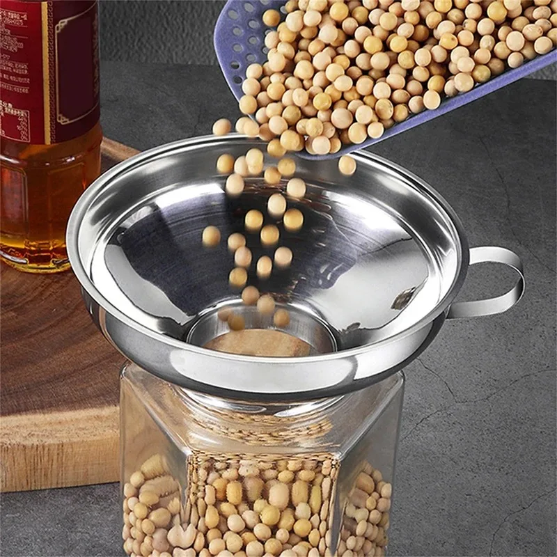 Stainless Steel Kitchen Funnel For Liquid Filtering Canning Wide Mouth Hopper Salad Dressing Tool Gadget