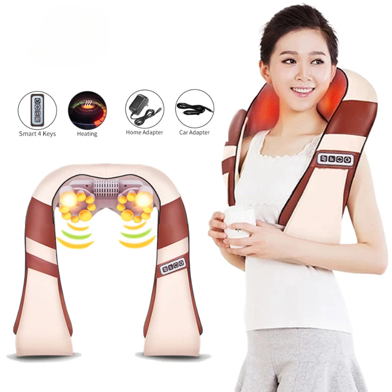 For Jinkairui Multifunction Electric U Shape Massage Shawl 4 Kneading Heating Shiatsu Fatigue Relieve For Car Home Use Gift