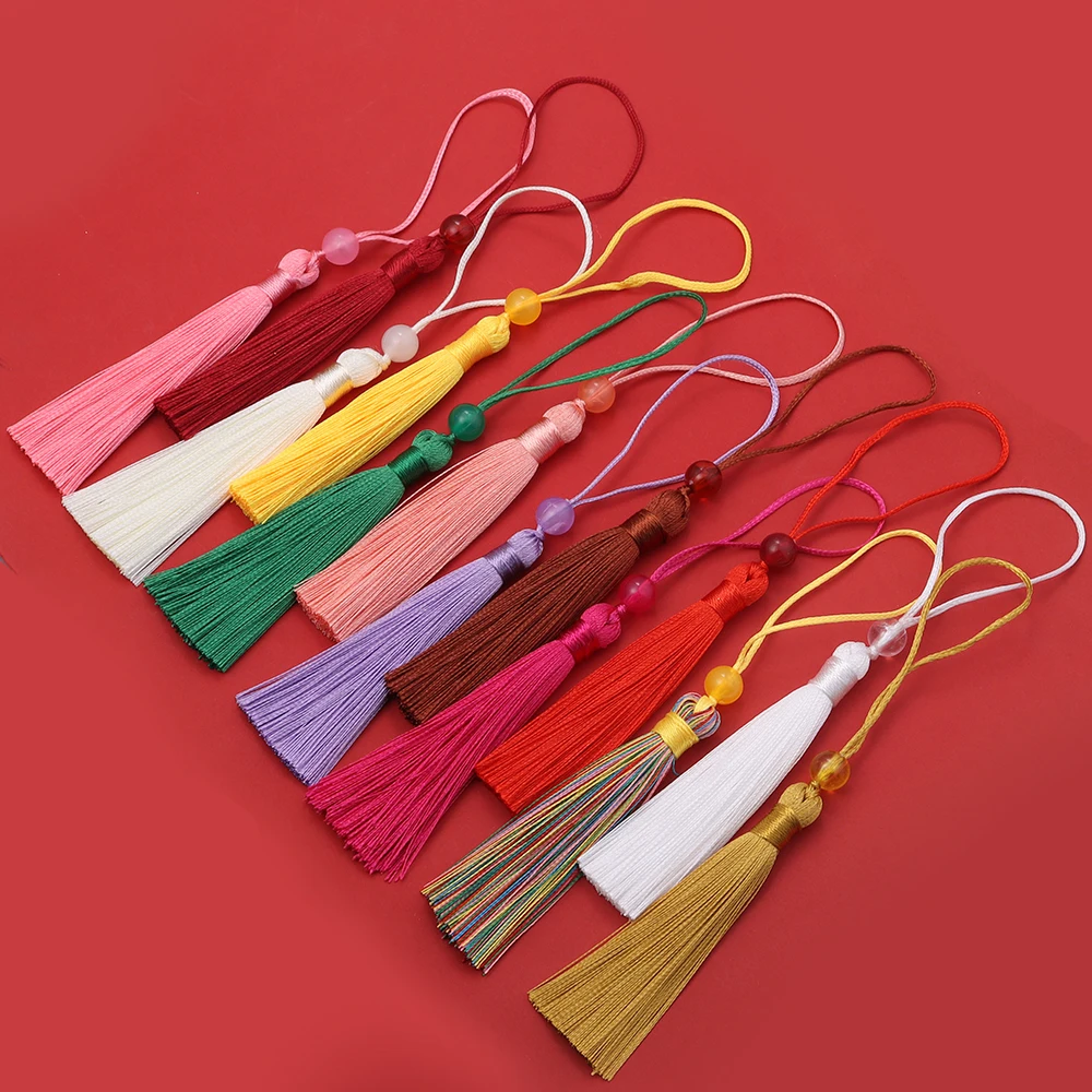 10pcs Polyester Silk Tassel Fringe 12cm Tassels Handmade Soft Craft Tassels Mini Beaded Tassels for Bookmarks Jewelry Making