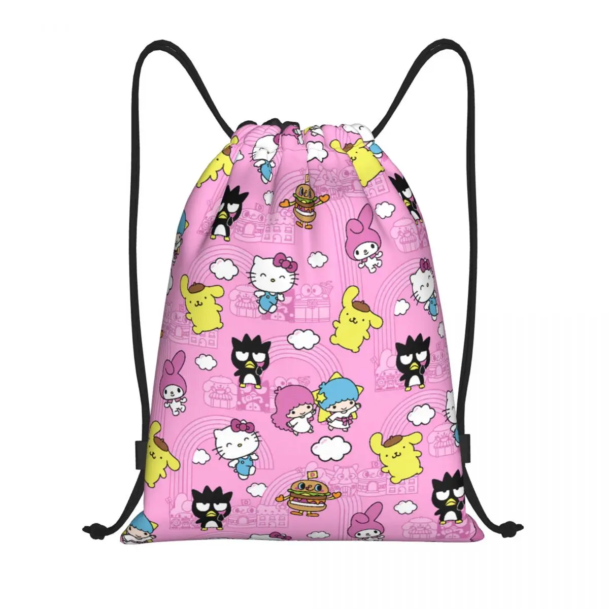 

Custom Anime Character Hello Kitty Cat Drawstring Bags Women Men Foldable Sports Gym Sackpack Cartoon Kitten Training Backpacks