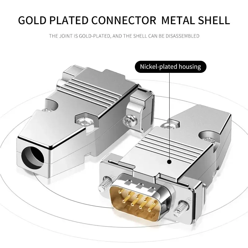 Metal DB9 Serial Plug Connector Gold-plated 2 Rows 9 Pin RS232 Connectors Male Female DB 9 COM PLC Serial Adapter With Shell