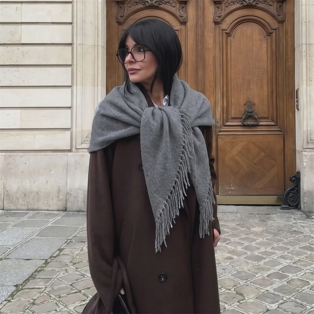 Einfarbiger grauer Quasten-Dre – Street Fashion Hijab Bewertung und Preis