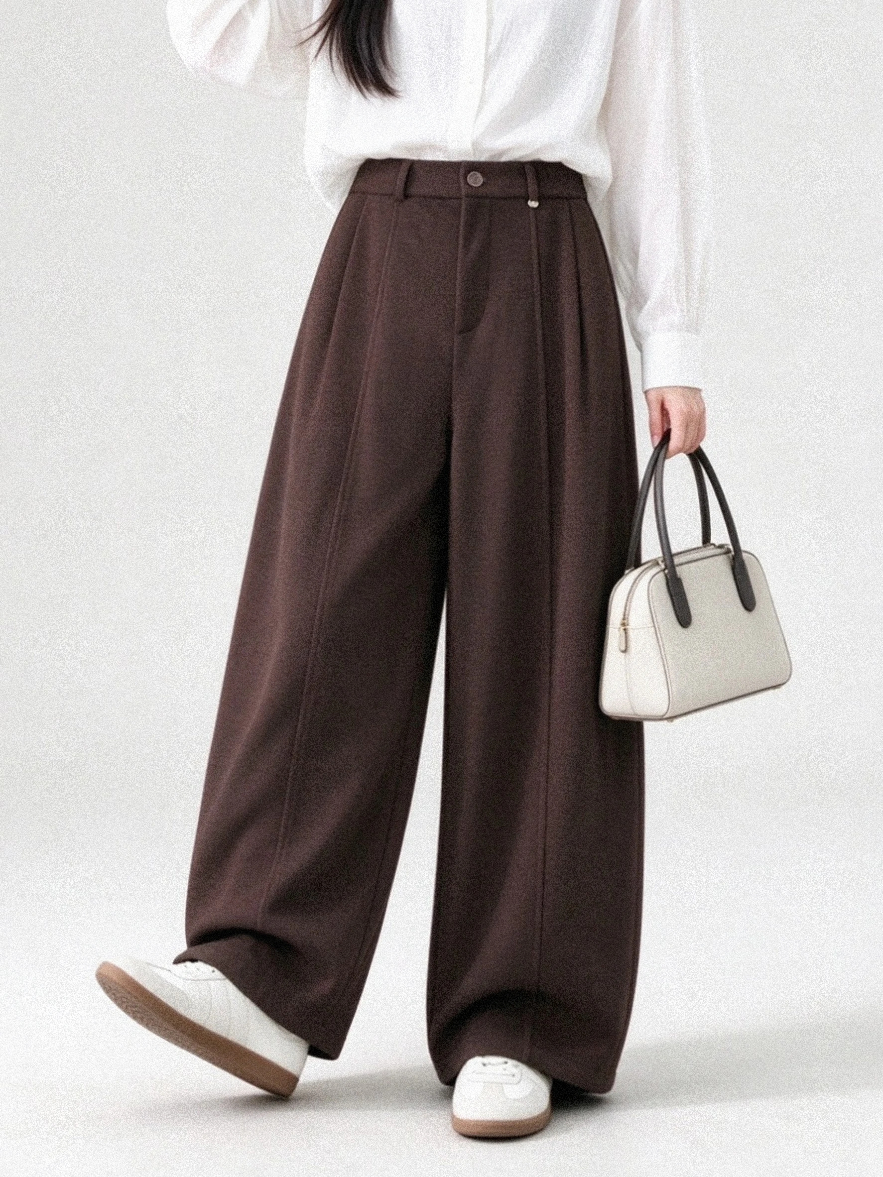 Casual High Waist Pleated Wool Wide Leg Pants Korean Style Loose Feel Commute Slimming Autumn Winter New Long Pants Versatile