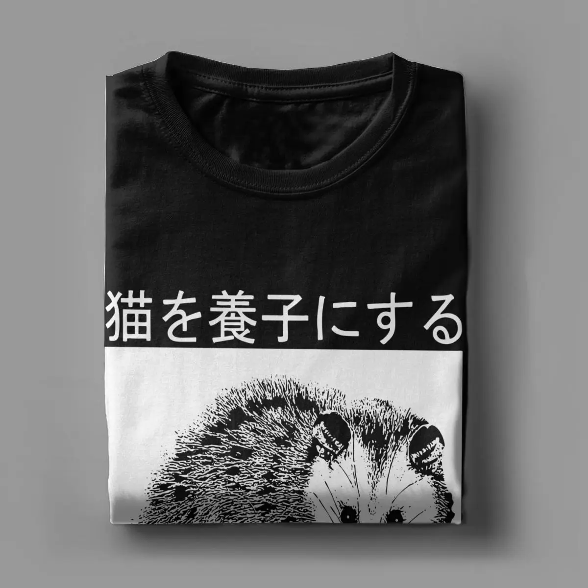 Adopt A Cat Opossum Japanese T-Shirts Men Novelty 100% Cotton Tee Shirt Crewneck Short Sleeve T Shirt Classic Tops