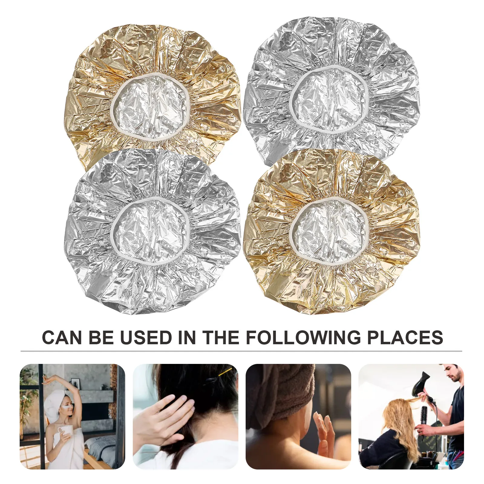 

4Pcs Aluminum Foil Hair Processing Hats Elastic Heat Insulation Deep Conditioning Hair Dye Caps Salon Shower