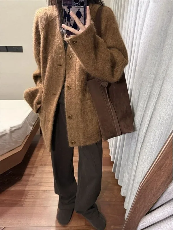 

Коричневое шерстяное пальто, женское корейское уникальное красивое высококачественное хлопковое пальто с добавлением хлопка, зимнее новое трендовое пальто