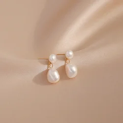 Minar Elegant Baroque Freshwater Pearl Earring Gold Plated Copper Long Dangle Earrings for Women Girl Statement Wedding Jewelry