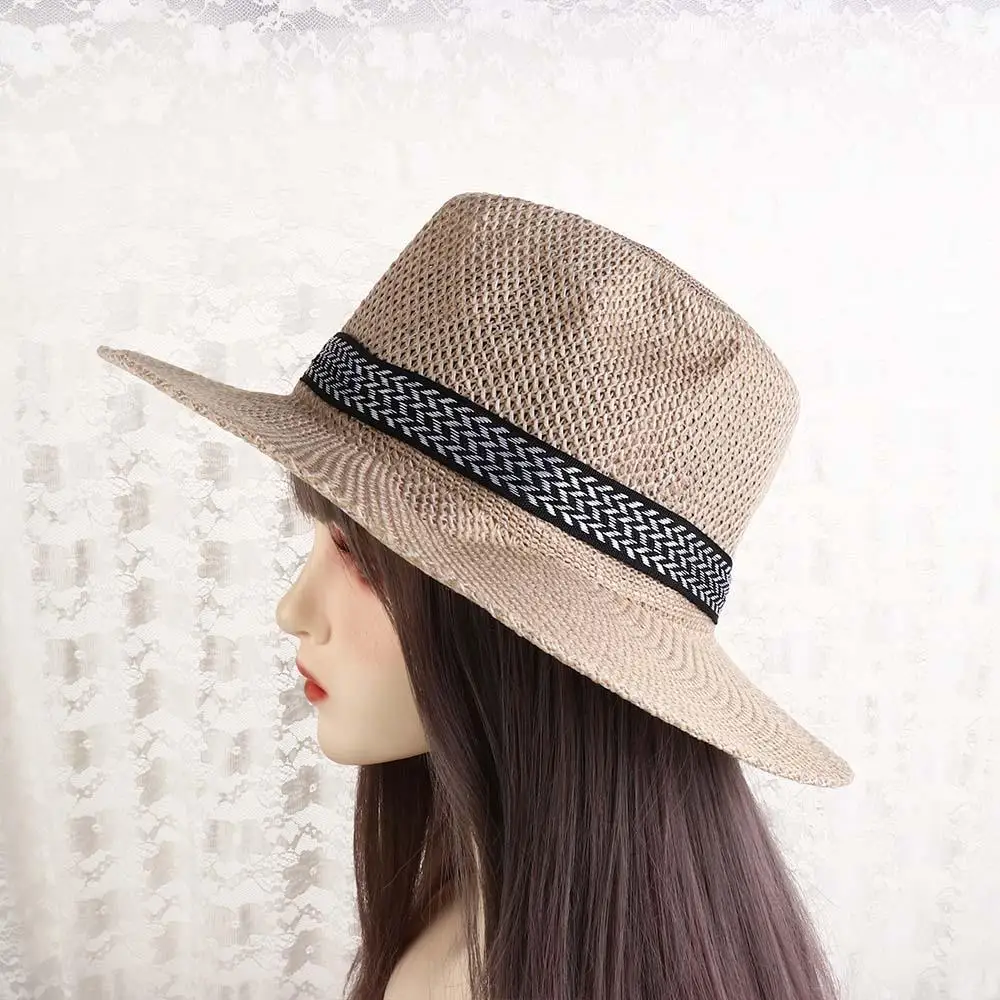 Fashion Summer Beach Male Travel Dad Bowler Hat Middle-aged Men Straw Hat Old Man Sun Hat Solid Color Panama Hat