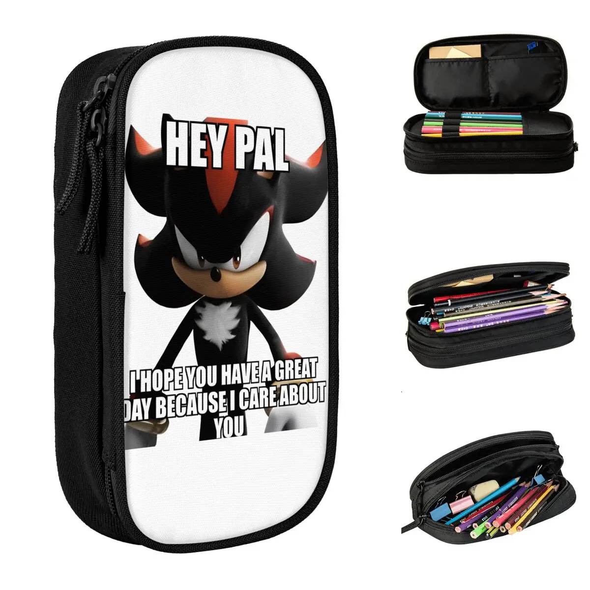 Shadows The Hedgehog Hey Pal Meme Pencil Case Pencilcases Pen Holder for Student Big Bag School Supplies Gift Stationery