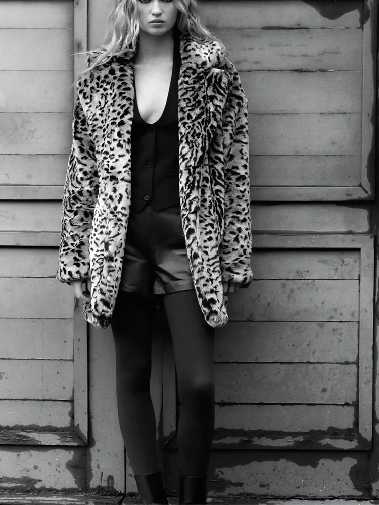 

Европейский и американский стиль, осень/зима 2025 года, новые поступления, женская мода, пальто с эффектом искусственного меха с животным принтом