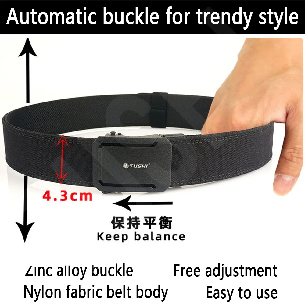 TUSHI Brand 4.3 Wide Thickened Gun Hanging Double-Layer Nylon Cloth Belt Versatile Outdoor Tactical Automatic Buckle Men's Belt