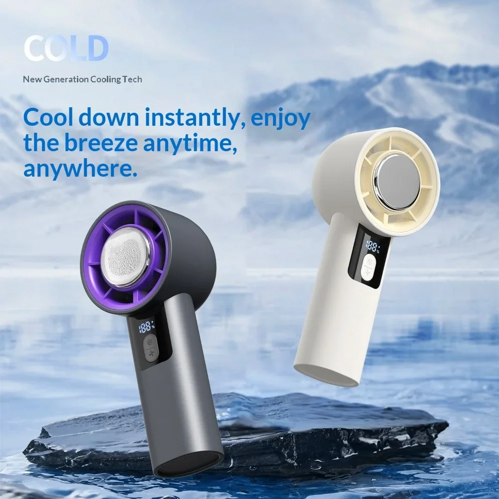 Digital Display Earth Tone Handheld Fan 5 Speed Strong Wind Hanging Neck USB Rechargeable Portable Mini Cooling Fan For Outdoor