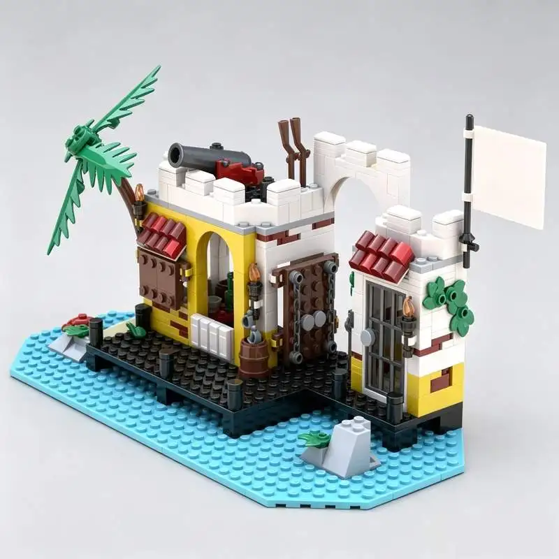 NEW 442Parts Seaside Jail Pirate Island Model MOC Custom Building Blocks DIY Creative Assembly Educational Toy Gifts Collection