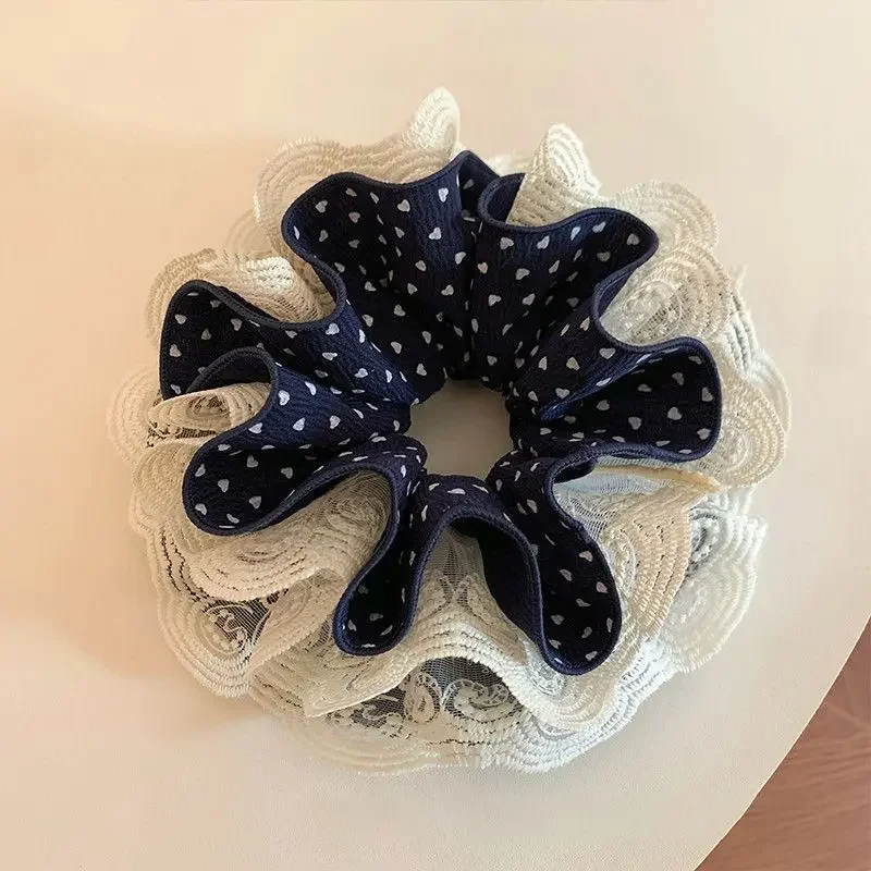 Korean sweet polka dot double-layer large intestine headband women's headband tied hair bun hair rope versatile hair accessory