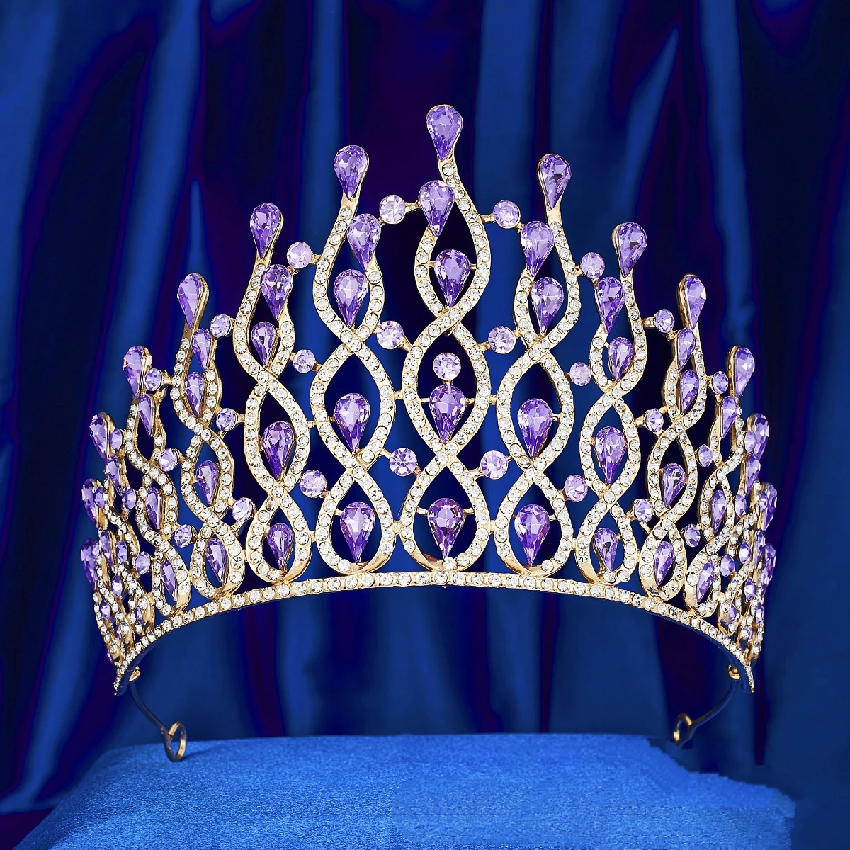 エレガントなヨーロッパスタイルの大きなクラウンヘッドウェア、花嫁、結婚式、司会者、美人コンテストの選考に、シルバー、ゴールド合金製