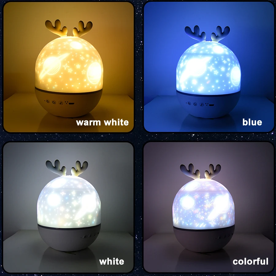 Elk Duck Rotating Starry Sky Projector Lamp Children Night Light Baby Gift Rechargeable Music Bluetooth Speaker Bedroom Decor