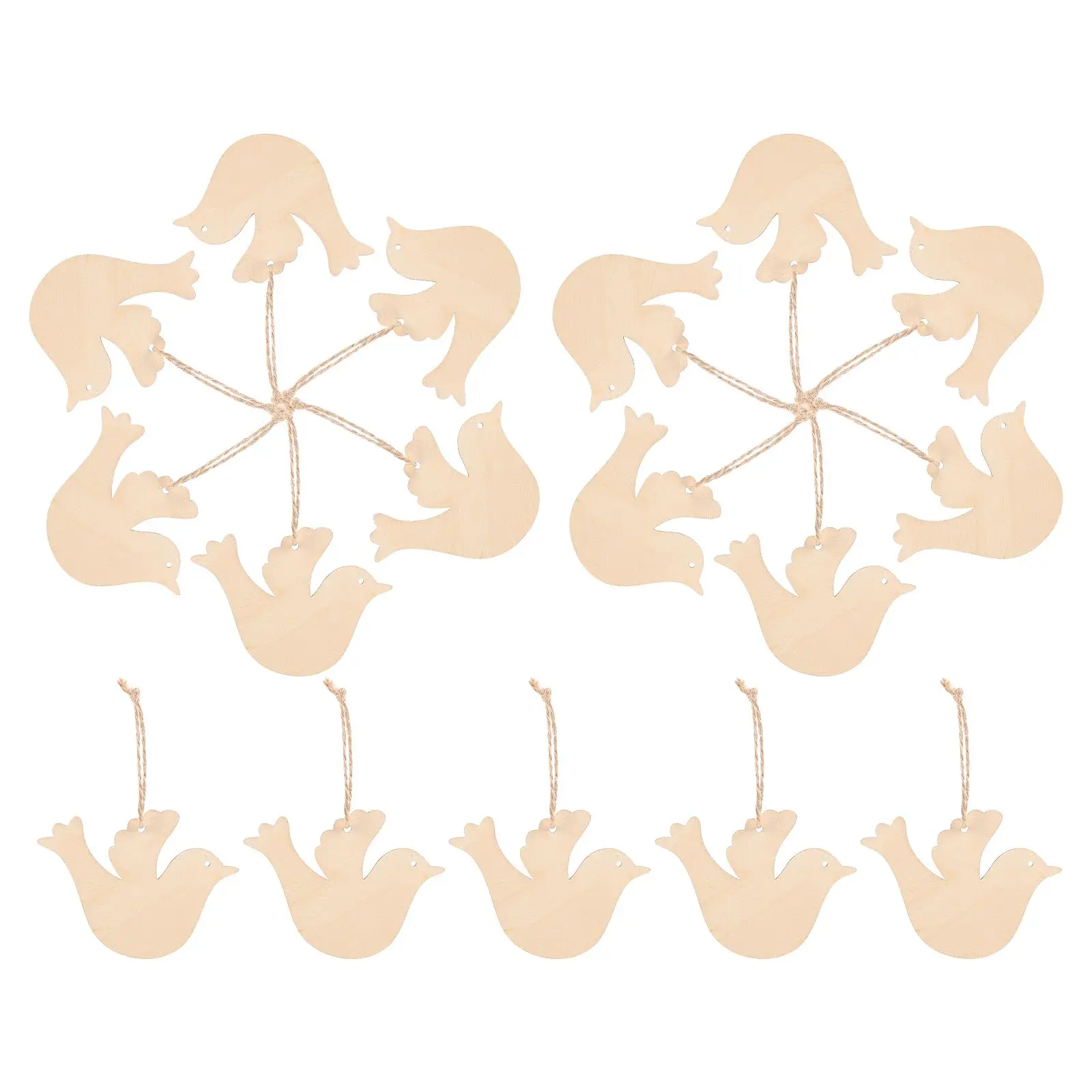 

20 Pcs Wooden Hanging Where Chiristmas Cutouts Bird for Crafts Birds Unfinished Hemp Rope Ornaments