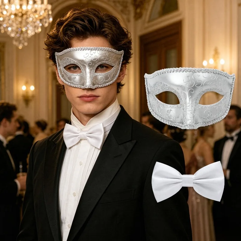 Halloween Christmas New Year Premium Men Gentleman Masquerade Half Face Masks Set of 2 Elegant Ballroom Party Props Stage Wear